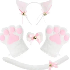 Söta katt-cosplayrekvisita - Kattöron-diadem, kattklor-handskar, katt-svans (Svart & Rosa)> Tillbehör
