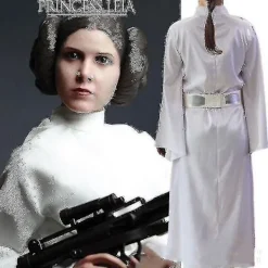 LAIQIANKUA Star Wars Kostym Prinsessan Leia Organa Solo Outfit Vit Klänning Z><noscript><img width=