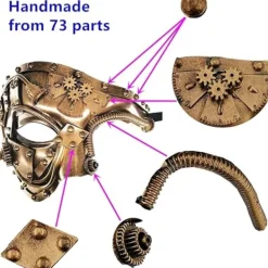 Steampunk Metal Cyborg Venetiansk Mask, Maskeradmask för Halloween Kostymfest/Phantom Of The Opera/Mardi Gras Bal><noscript><img width=
