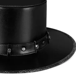 Steampunk Pesten Doktor Hatt, Cylinderhatt, PU Läder, Svart Platt Cylinderhatt för Halloween Cosplay Kostym Rekvisita, Maskerad Tillbehör><noscript><img width=