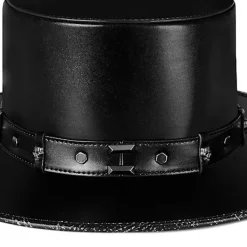 Steampunk Pesten Doktor Hatt, Cylinderhatt, PU Läder, Svart Platt Cylinderhatt för Halloween Cosplay Kostym Rekvisita, Maskerad Tillbehör><noscript><img width=