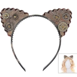 Steampunk-Hårband med Kattungeöron och Växeldekor Retro Halloween Jul> Huvudbonader