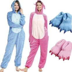 Stich Onesie Pyjamas för Vuxna Anime Stitch Angel Söt Kostym Jumpsuit Onesies Hooded Sovkläder Halloween Cosplay för Män Kvinnor-Perfet M suits 150-157cm | Fyndiq> Dräkter