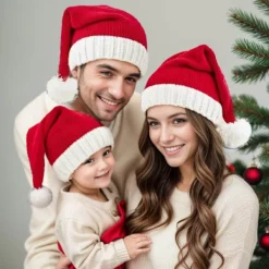 Holocky Stickad Julmössa med Tofs för Vuxna och Barn, Röd Jultomte-mössa> Huvudbonader