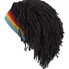Stickad mössa för män med hår, rolig handgjord stickad vintermössa Beanie Rasta-mössa med dreadlocks, svart> Huvudbonader
