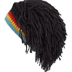 Stickad mössa för män med hår, rolig handgjord stickad vintermössa Beanie Rasta-mössa med dreadlocks, svart> Huvudbonader