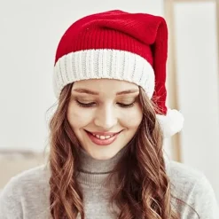 Stickad tomteluva för kvinnor Mjuk vintermössa Familjematchande C> Huvudbonader