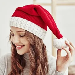 Stickad tomteluva för kvinnor Mjuk vintermössa Familjematchande C><noscript><img width=