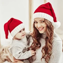 Stickad tomteluva för kvinnor Mjuk vintermössa Familjematchande C><noscript><img width=