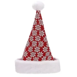 Stickad ullplysch julhatt snöflinga fawn röd grå vuxen julhatt> Huvudbonader