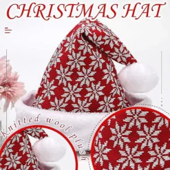 Stickad ullplysch julhatt snöflinga fawn röd grå vuxen julhatt> Huvudbonader