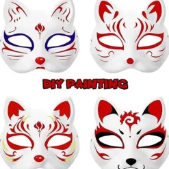Storlek 10 Kattmask för målning, Djurdräktmask Gör-det-själv vit mask Halv Lämplig för maskerad Halloween Cosplay Mask Kostym Party Favors 10pcs><noscript><img width=
