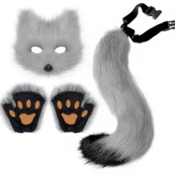 DAO Sött Fuskpäls Rävsvans Katt Varg Cosplay Kostymset Plysch Mask Fluffiga Vantar [DB]> Tillbehör