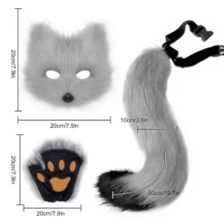 DAO Sött Fuskpäls Rävsvans Katt Varg Cosplay Kostymset Plysch Mask Fluffiga Vantar [DB]> Tillbehör