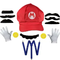 Super Mario Bros Cosplay rekvisita kupol bomull mössor handskar mustasch med hängslen Halloween fest Cosplay rekvisita> Tillbehör
