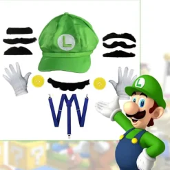 Super Mario Bros Cosplay rekvisita kupol bomull mössor handskar mustasch med hängslen Halloween fest Cosplay rekvisita><noscript><img width=