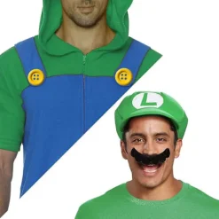 FMYSJ Super Mario Bros Mario Och Luigi Hattar Mustascher Elastiska Hängslen Handskar Knappar Cosplay Kostym (FMY)><noscript><img width=