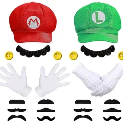 Super Mario Bros Mario och Luigi Hattar Kepsar Mustascher Handskar Knappar Cosplay Kostym> Tillbehör