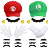 Super Mario Bros Mario och Luigi Hattar Kepsar Mustascher Handskar Knappar Cosplay Kostym> Tillbehör