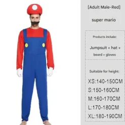 Super Mario Bros. Maskeradkostym för Vuxna Män Cosplay Kostym Röd S -FM- S><noscript><img width=