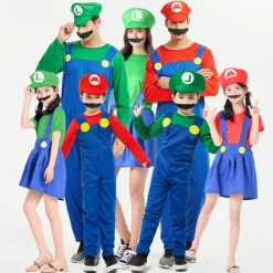 Super Mario Kostym för Barn och Vuxna Halloween Cosplay Rollspel Outfit Grön[JUN] M> Dräkter