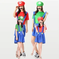 Super Mario Kostym för Barn och Vuxna Halloween Cosplay Rollspel Outfit Grön[JUN] M><noscript><img width=