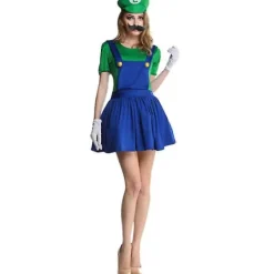 Super Mario Kostym Kompatibel Vuxna Barn Pojke Flicka Maskerad Party Outfits_s Luigi Grön Dam M> Dräkter