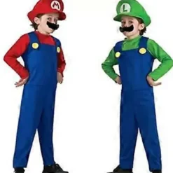 Super Mario Luigi Bros Cosplay Dräkt Kostym Herrar Kvinnor Barn Tonåringar Pojkar Flickor Rollspel (S Röd - Pojke)><noscript><img width=