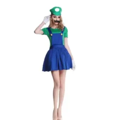 Super Mario Luigi Bros cosplay kostym för barn vuxen kvinna grön xl: 170-175cm Vuxen Kvinna Grön_yux XL: 170-175cm> Dräkter