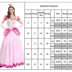 Super Mario Peach Cosplay Kostym Rosa Prinsessklänning + Handskar + Huvudbonad Outfit Set Karneval Party[qb] S><noscript><img width=