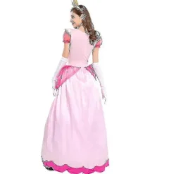unbranded Super Mario Peach Cosplay Kostym för Kvinnor Rosa Prinsessklänning + Handskar + Huvudbonad Set Karnevalsfest XL><noscript><img width=