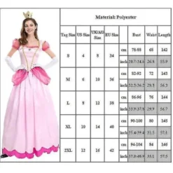 Super Mario Peach Cosplay Damkläder Cosplay Kostym Rosa Prinsessklänning + Handskar + Huvudbonad Klädset L L L> Dräkter