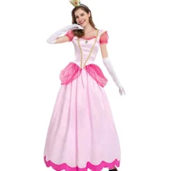 LAIQIANKUA Super Mario Princess Peach Deluxe Cosplay Cosplay Pink Princess Outfit för kvinnor Klä upp till Halloween Carnival Party Comic-con komplett set M><noscript><img width=
