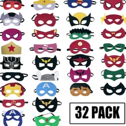 Superhero Masks Party Favors - 32 Pack Felt and Elastic Masks for Kids> Masker