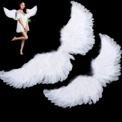 Jettbuying Svalaform Vita ängelfjädervingar med resårband för 1(60*45cm)><noscript><img width=