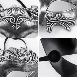 Svart antik grekisk spartan krigare romersk maskeradmask män venetiansk mask bröllop balmask Mardi Gras mask bröllop balmask burlesk balfest><noscript><img width=