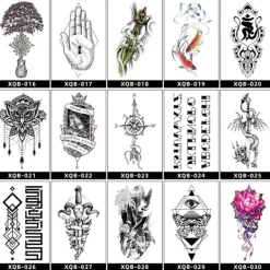 INF Svart djur- och blomtatueringsdekal för armen - vattentät och hållbar><noscript><img width=