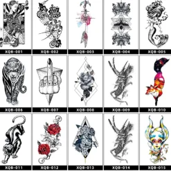 INF Svart djur- och blomtatueringsdekal för armen - vattentät och hållbar><noscript><img width=