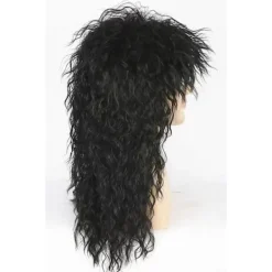 Svart herrperuk 80-tals mullet rocker punk popstjärna peruk svart><noscript><img width=
