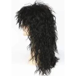 Svart herrperuk 80-tals mullet rocker punk popstjärna peruk svart><noscript><img width=