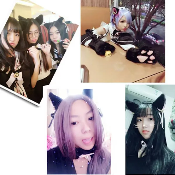 (Svart) Katt Cosplay Set Plysch Klorhandskar Svans Halsband Tassar Söt Annons> Tillbehör