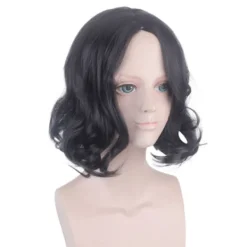 Svart Kort Lockig Peruk med Mittbena för Severus><noscript><img width=
