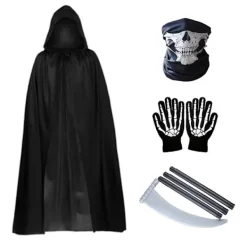 Svart Mantel Cape Kostymset | Med Handskar, Mask & Lie (I Lager, Bästa Pris) för Halloween, Cosplay & Temafester> Dräkter