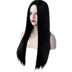 Svart Morticia Addams peruk Svart peruk för Morticia kostym Kvinnor S><noscript><img width=
