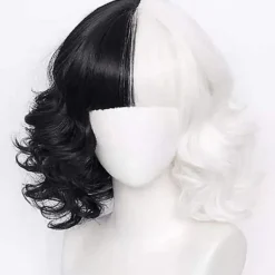 Svart och vit häxa Kuira Cosplay Klänning Scenkostym Halloween Karnevalskostym onesize> Peruker