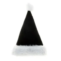 Svart plysch lång julhatt för barn, julkläder, fluffig tomtehatt> Huvudbonader