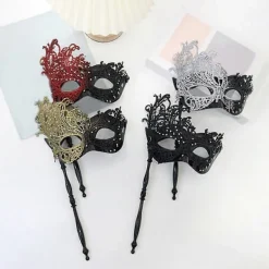 Svart Silver Maskeradmask för Kvinnor med Avtagbar Pinne, Mardi Gras Venetiansk Festmask, Halloween Cosplay Kostymtillbehör><noscript><img width=