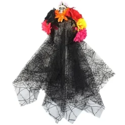 Svart Slöja Blomsterkrona Gotisk Dödens Dag Huvudband Halloween Tiaror> Huvudbonader