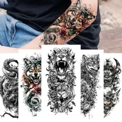 INF Svart Vattentät Tillfällig Tatueringsärm - Realistisk Halv Arms Tatueringsdekal 9><noscript><img width=