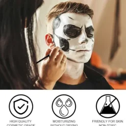 Svart Vit Ansiktsfärg, Ansikts- och Kroppsfärg, Halloween Sminkset med Sminkborste, Kompatibel med Halloween Maskerad><noscript><img width=